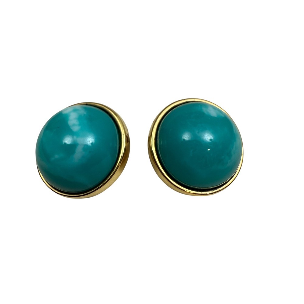 Vintage Joan Rivers Gold Tone Turquoise Cabochon Earrings Jewelry Post Pierced